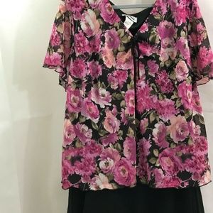 En Focus Formal Dress Black with Floral Top Sz 26